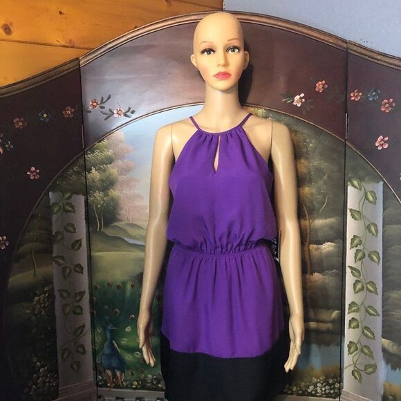 NWOT Express Purple Color block High Neck Dress-XS - Picture 4 of 6